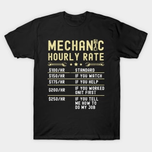 Mechanic Hourly Rate Labor Rates Funny Vintage Graphic T-Shirt